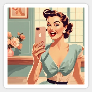 Vintage Selfie Retrogram Pin Up Girl Art Sticker